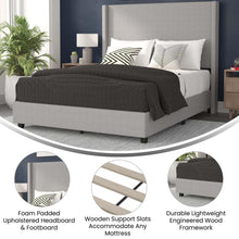 Load image into Gallery viewer, Queen Upholstered Platform Bed with Channel Stitched Wingback Headboard, Gray

