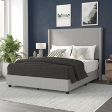 Load image into Gallery viewer, Queen Upholstered Platform Bed with Channel Stitched Wingback Headboard, Gray
