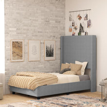 Load image into Gallery viewer, Twin Upholstered Platform Bed with Channel Stitched Wingback Headboard, Gray
