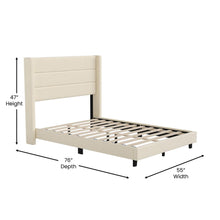Load image into Gallery viewer, Full Upholstered Platform Bed with Wingback Headboard, Beige Faux Linen
