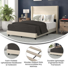 Load image into Gallery viewer, Full Upholstered Platform Bed with Wingback Headboard, Beige Faux Linen
