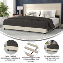 Load image into Gallery viewer, King Upholstered Platform Bed with Wingback Headboard, Beige Faux Linen
