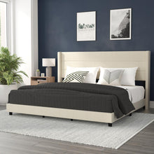 Load image into Gallery viewer, King Upholstered Platform Bed with Wingback Headboard, Beige Faux Linen
