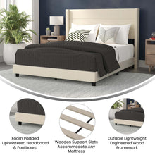 Load image into Gallery viewer, Queen Upholstered Platform Bed with Wingback Headboard, Beige Faux Linen
