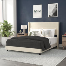 Load image into Gallery viewer, Queen Upholstered Platform Bed with Wingback Headboard, Beige Faux Linen
