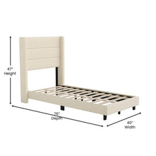 Load image into Gallery viewer, Twin Upholstered Platform Bed with Wingback Headboard, Beige Faux Linen
