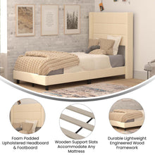 Load image into Gallery viewer, Twin Upholstered Platform Bed with Wingback Headboard, Beige Faux Linen
