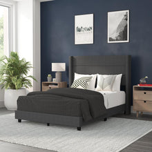 Load image into Gallery viewer, Full Upholstered Platform Bed with Wingback Headboard, Charcoal Faux Linen
