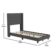 Load image into Gallery viewer, Twin Upholstered Platform Bed with Wingback Headboard, Charcoal Faux Linen
