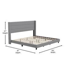 Load image into Gallery viewer, King Upholstered Platform Bed with Wingback Headboard, Gray Faux Linen
