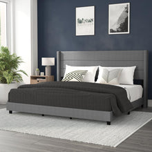 Load image into Gallery viewer, King Upholstered Platform Bed with Wingback Headboard, Gray Faux Linen
