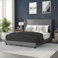 Load image into Gallery viewer, Queen Upholstered Platform Bed with Wingback Headboard, Gray Faux Linen
