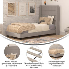 Load image into Gallery viewer, Twin Upholstered Platform Bed with Wingback Headboard, Gray Faux Linen
