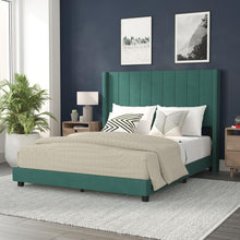 Load image into Gallery viewer, Queen Upholstered Platform Bed with Vertical Stitched Headboard, Emerald Velvet
