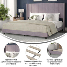 Load image into Gallery viewer, King Upholstered Platform Bed with Vertical Stitched Headboard, Gray Velvet
