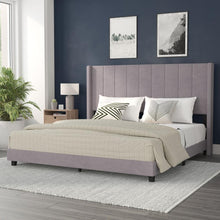 Load image into Gallery viewer, King Upholstered Platform Bed with Vertical Stitched Headboard, Gray Velvet
