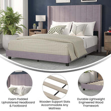 Load image into Gallery viewer, Queen Upholstered Platform Bed with Vertical Stitched Headboard, Gray Velvet
