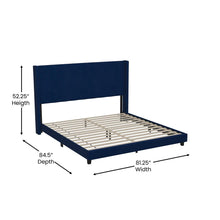 Load image into Gallery viewer, King Upholstered Platform Bed with Vertical Stitched Headboard, Navy Velvet
