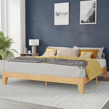 Load image into Gallery viewer, Natural Pine Finish Wood King Platform Bed with Wooden Support Slats
