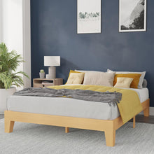 Load image into Gallery viewer, Natural Pine Finish Wood Queen Platform Bed with Wooden Support Slats
