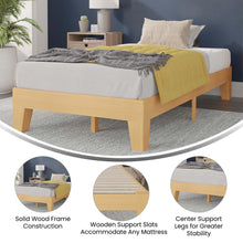 Load image into Gallery viewer, Natural Pine Finish Wood Twin Platform Bed with Wooden Support Slats
