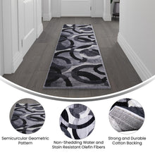 Load image into Gallery viewer, Geometric 2' x 7' Black and Gray Olefin Area Rug, Living Room, Bedroom
