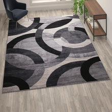Load image into Gallery viewer, Geometric 8' x 10' Black and Gray Olefin Area Rug, Living Room, Bedroom
