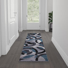 Load image into Gallery viewer, Geometric 2' x 7' Blue and Gray Olefin Area Rug, Living Room, Bedroom
