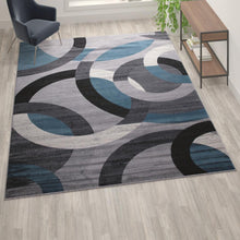 Load image into Gallery viewer, Geometric 8' x 10' Blue and Gray Olefin Area Rug, Living Room, Bedroom

