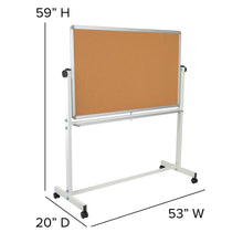 Load image into Gallery viewer, 53"W x 59"H Reversible Mobile Cork Bulletin Board and White Board with Pen Tray
