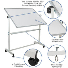 Load image into Gallery viewer, 53"W x 62.5"H Double-Sided Mobile White Board with Pen Tray
