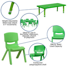 Load image into Gallery viewer, 24''W x 48''L Green Plastic Height Adjustable Activity Table Set with 6 Chairs
