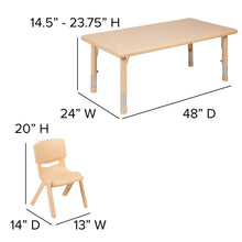 Load image into Gallery viewer, 24"W x 48"L Natural Plastic Height Adjustable Activity Table Set with 4 Chairs
