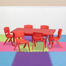 Load image into Gallery viewer, 24''W x 48''L Red Plastic Height Adjustable Activity Table Set with 6 Chairs
