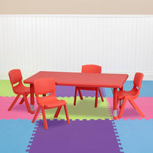 Load image into Gallery viewer, 24''W x 48''L Red Plastic Height Adjustable Activity Table Set with 4 Chairs
