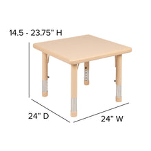 Load image into Gallery viewer, 24" Square Natural Plastic Height Adjustable Activity Table
