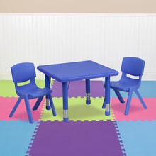Load image into Gallery viewer, 24'' Square Blue Plastic Height Adjustable Activity Table Set with 2 Chairs
