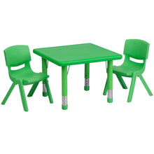 Load image into Gallery viewer, 24'' Square Green Plastic Height Adjustable Activity Table Set with 2 Chairs
