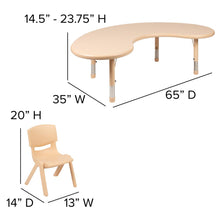 Load image into Gallery viewer, 35"W x 65"L Half-Moon Natural Plastic Height Activity Table Set with 4 Chairs
