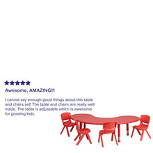 Load image into Gallery viewer, 35''W x 65''L Half-Moon Red Plastic Height Activity Table Set with 4 Chairs
