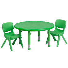 Load image into Gallery viewer, 33'' Round Green Plastic Height Adjustable Activity Table Set with 2 Chairs
