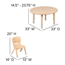 Load image into Gallery viewer, 33" Round Natural Plastic Height Adjustable Activity Table Set with 4 Chairs

