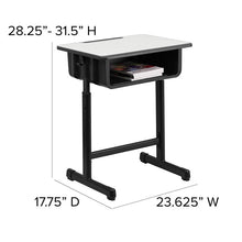 Load image into Gallery viewer, Student Desk with Grey Top and Adjustable Height Black Pedestal Frame
