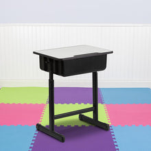 Load image into Gallery viewer, Student Desk with Grey Top and Adjustable Height Black Pedestal Frame
