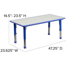 Load image into Gallery viewer, 23.625''W x 47.25''L Blue Plastic Height Activity Table Set with 4 Chairs
