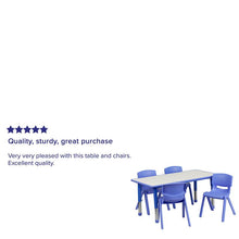 Load image into Gallery viewer, 23.625''W x 47.25''L Blue Plastic Height Activity Table Set with 4 Chairs
