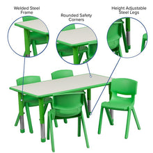 Load image into Gallery viewer, 23.625''W x 47.25''L Green Plastic Height Activity Table Set with 4 Chairs

