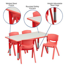 Load image into Gallery viewer, 23.625''W x 47.25''L Red Plastic Height Activity Table Set with 4 Chairs
