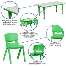 Load image into Gallery viewer, 23.625''W x 47.25''L Green Plastic Height Activity Table Set with 6 Chairs

