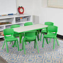 Load image into Gallery viewer, 23.625''W x 47.25''L Green Plastic Height Activity Table Set with 6 Chairs
